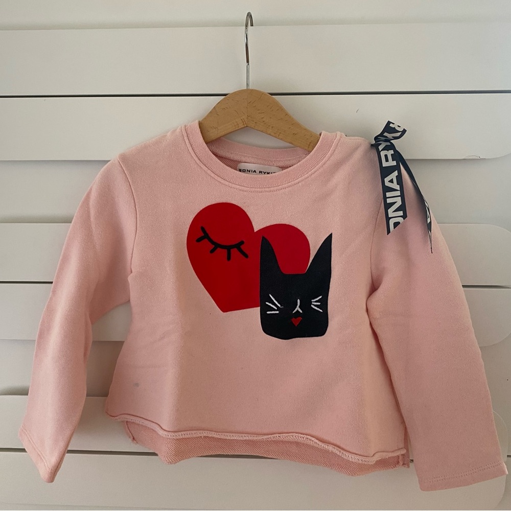 Sonia Rykiel Paris Pink Sweatshirt with Heart and Cat Design - Picture 3 of 7